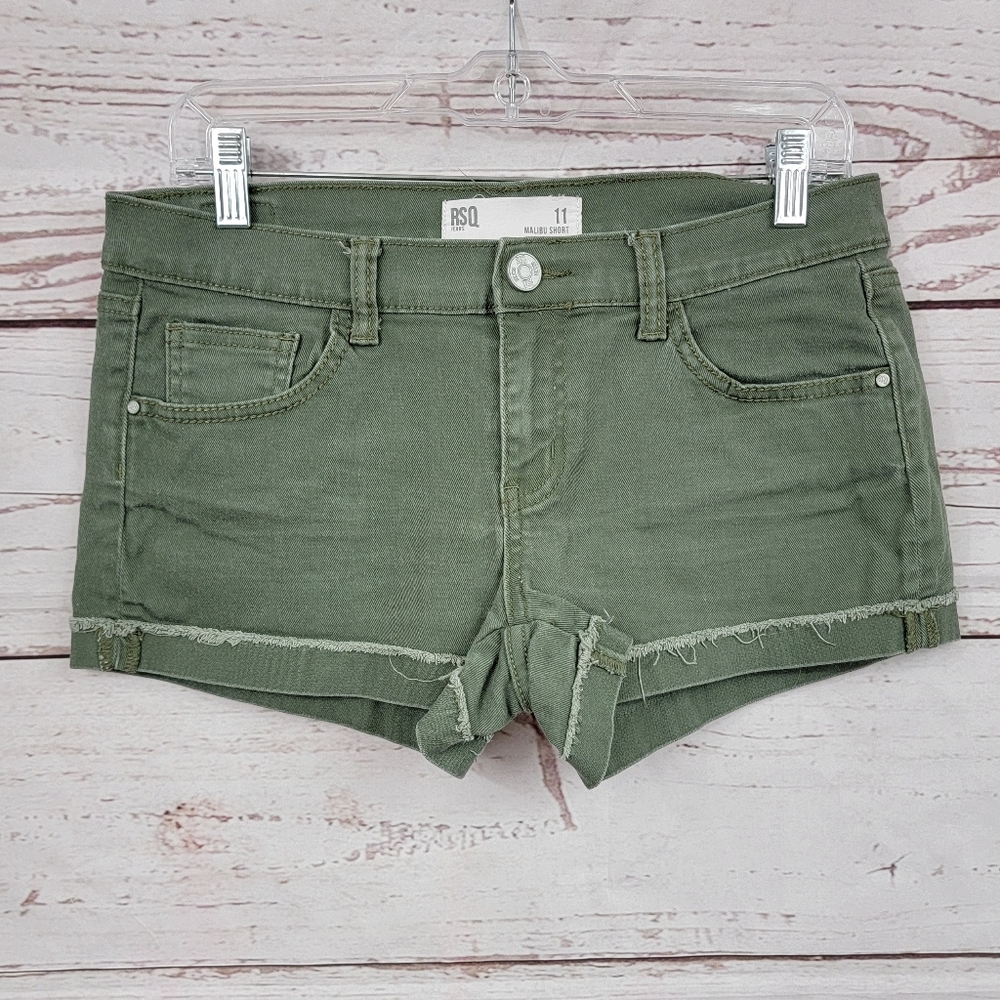 RSQ Malibu denim low Rise cuffed shorts; Camo green